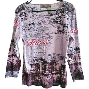 Vintage JANE ASHLEY Graphic Top‎ Paris Purple Small